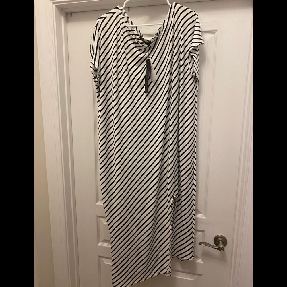 Woman’s plus size black and white striped maxi